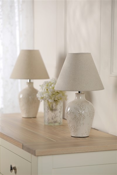 (image for) Laura Ashley Pussywillow Table Lamp Cream Ceramic and Polished Chrome With Shade
